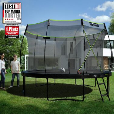 Батут Kinetic Sports 'Ultimate Pro' Ø366 см для дітей з драбиною та захисною сіткою - чорно-неоново-зелений