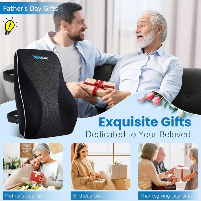 Подушка для попереку Niceeday для офісного крісла/автомобіля, з memory foam, ортопедична підтримка попереку 3D-сіткою, чорна