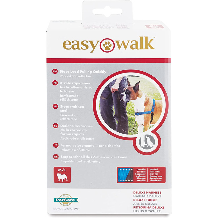 Шлейка PetSafe Easy Walk Deluxe, повідець для вигулу собак без тяги, м'який дизайн, включаючи повідець довжиною 1,8 м, поводок середнього / великого розміру, синій / чорний, синій / чорний повідець, м / л