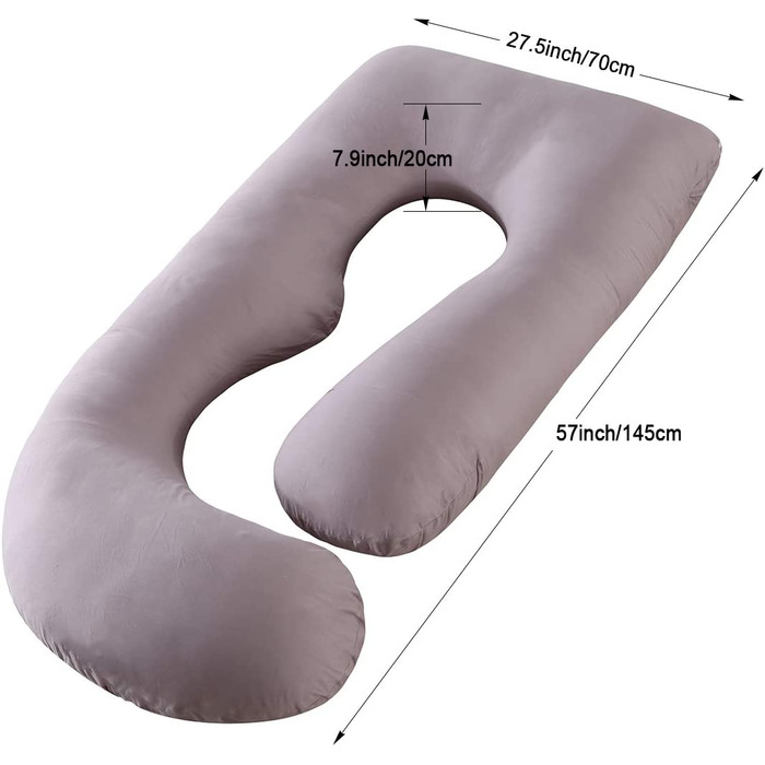 Подушка для вагітних SHANNA, подушка для годування груддю, подушка для годування груддю U-подібної форми XXL, підтримуюча подушка для тіла 70 * 145 см, зі знімним і миється чохлом, подушка для тіла для вагітних U - подібної форми, світло-сіра наволочка з 