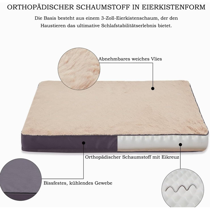 Лежаки для собак Ортопедична подушка для собак зі знімним чохлом, що миється, для великих/середніх/велетенських/дрібних собак, 92*69см (M(76518см), FDog)