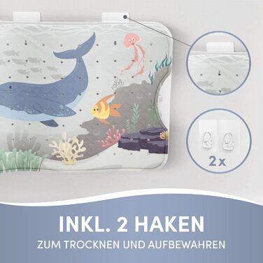 Нековзний килимок для ванної avakido дитячий з 2 гачками, не містить BPA, стійкий до цвілі, миється (Meeresfreunde)
