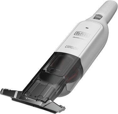 Акумуляторний ручний пилосос BlackDecker Dustbuster Slim HLVC315J11 (12 В, 1,5 Агод, без мішка та бездротовий, з вбудованою насадкою для всмоктування розміру XXL, включаючи зарядний кабель, щілинну насадку та щітку для м'яких меблів), білий