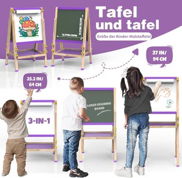 Мольберт Joyooss для дітей, регульований, дерев'яний, двосторонній, сухий маркер, з аксесуарами для малювання, подарунок для малюків 4-8 років (РОЖЕВИЙ)