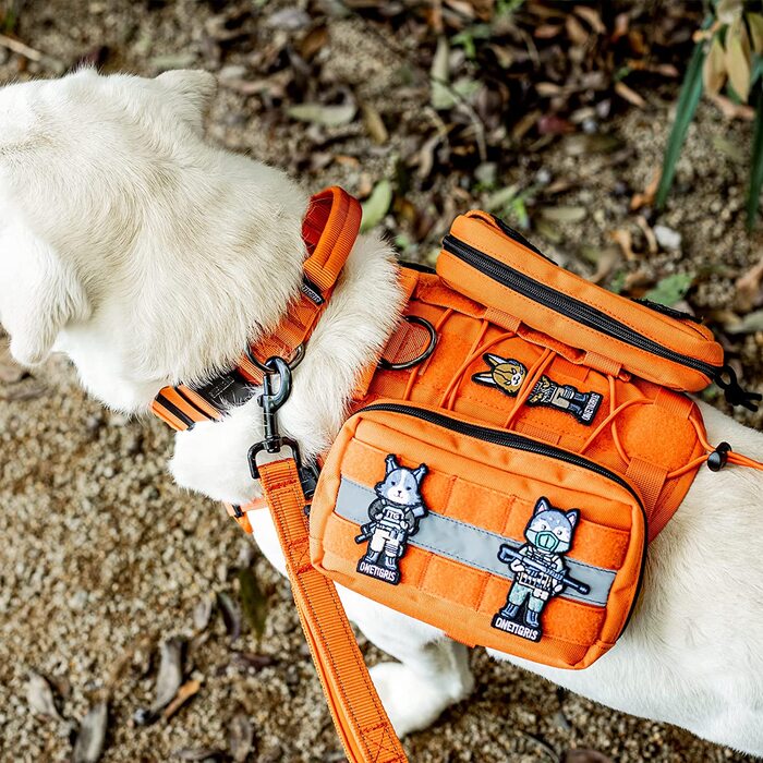 Сумка для корму OneTigris для собак 2 шт., велика космічна сумка для корму MOLLE для дресирування собак зі світловідбиваючими смужками, підходить для тактичної дресирування собак, помаранчева для вигулу собак