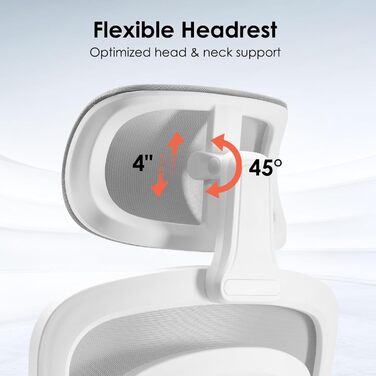 Ергономічне крісло Farini для офісу та дому: регульоване, з підголівником, сіро-біле. Ідеально для роботи за комп'ютером та в home office.