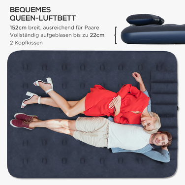 Двоспальний надувний матрац Outsunny Air Bed з ручним насосом і подушкою, синій 203x152x22 см для кемпінгу та гостей