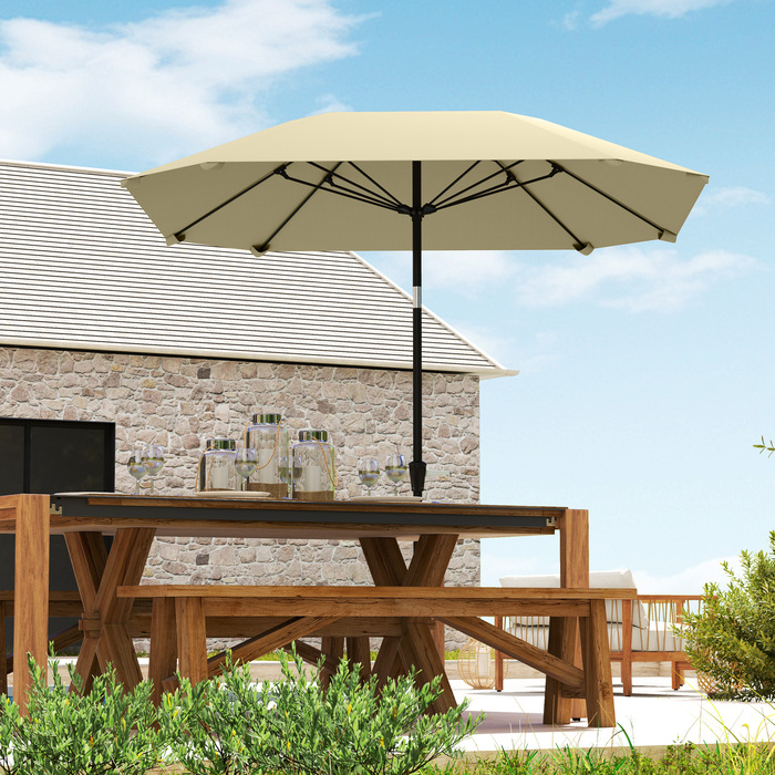 Outsunny parasol Ø233 см, парасолька з функцією складання, восьмикутний балкон парасолька пляжна парасолька вітрозахисна стайня ринок парасолька кривошипний парасолька сонцезахисний для пляжу балкон тераса сад, бежевий