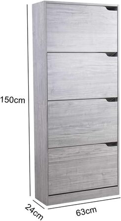 Стеллаж для взуття BAKAJI з МДФ, 4 дверцята, компактний, 63x24x150 см, зелений та дуб