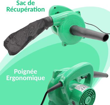 Електричний міні-листозбір Fishtec з функцією пилососа та мішком для збору листя - 500 Вт, 180 см, зелений