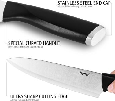 Набір кухонних ножів 7 предметів з бруском, нержавіюча сталь, кухонні ножі з кухонними ножицями, чорний, для професійних кухарів та поціновувачів