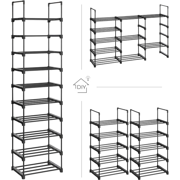 Полиця для взуття 4 яруси, Він набір, Підставка для взуття металева, Місце для зберігання взуття, Органайзер для взуття 16-0 пар взуття, штабельований, для передпокою Вітальня Спальня, 30 х 9 х 74 см, чорний LSA08BK 4 рівні (30 х 9 х 74 см) (2,5 рівні (30