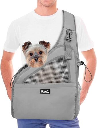 Несуча для собак Nasjac, Дорожня сумка для цуценят Сумка для собак Регульований м'який ремінець дихаюча сітка жорстка Нижня опора шнурок передня кишеня можна прати, до 3,5 кг (сірий, для собак до 8 кг)
