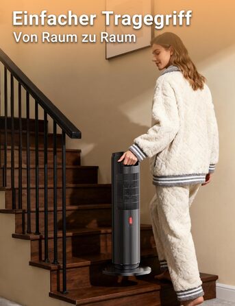 Електричний обігрівач керамічний 2000W з пультом, ефект каміну, термостат, осциляція 70°, ECO режим, 3 режими, таймер 1-8 год, захист від перегріву та перекидання, тихий для офісу та вітальні