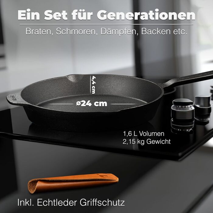 Сковорода чавунна індукційна 24 см, нешліфована, універсальна - Сковорода з чавуну преміум-якості, 24 см