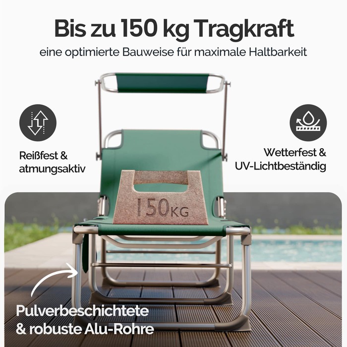 Шезлонг Ibiza Green 190x59x29см Alu Sun Canopy