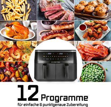 GOURMETmaxx Фрай-Ап Вертикальна Подвійна Камера Гарячого Повітря Фритюрниця | Вертикальний Airfryer | Складне Сенсорне Дисплей | 32% Економія Місця | Об'єм 10Л | Фритюрниця Гарячого Повітря 2 Камери (Чорний, 9 Літрів (2x 4,5Л))