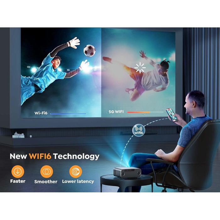 YABER Проектор для дому, 1080P Full HD, підтримка 4K, автофокус та корекція Keystone (низька яскравість)