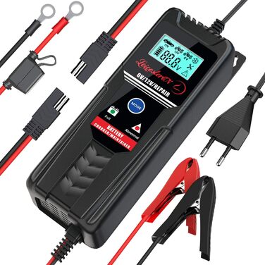 Зарядний пристрій для акумулятора LEICESTERCN 12V/24V - автоматичний, 5/10/25A, LCD, для авто, мото, 6V/12V