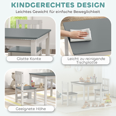 Дитячий стіл зі стільцями (3 шт.), комплект меблів для дітей, сірий (56 x 52 x 48 см)