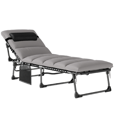 Зручний складаний шезлонг для саду з регульованою спинкою (5 положень), м'яким матрацом та підголівником.