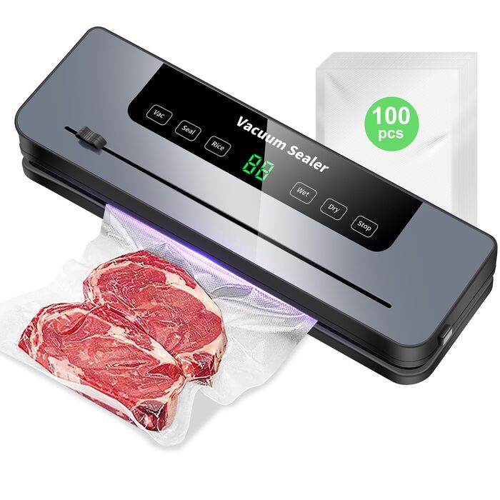 Вакууматор 7 в 1 професійний з різаком, цифровим таймером та 100 пакетами для вакуумування, автоматичний запечатувач