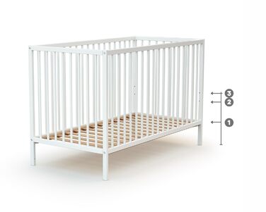 Дитяче ліжко Webaby з натурального буку 60x120 см, збірне, з регульованим дном та бортиками | Від народження | Комфортний сон