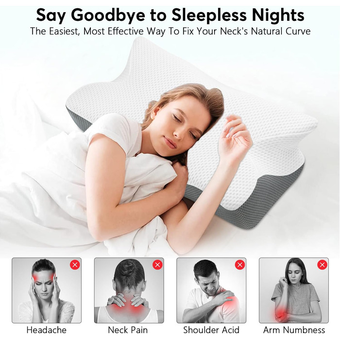 Ортопедична подушка для шиї Anvo з memory foam для зняття болю, синього кольору, жорстка