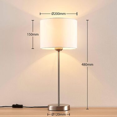 Настільна лампа Lindby з абажуром з тканини, біла. Ідеально для спальні, цоколь E27, 60W.