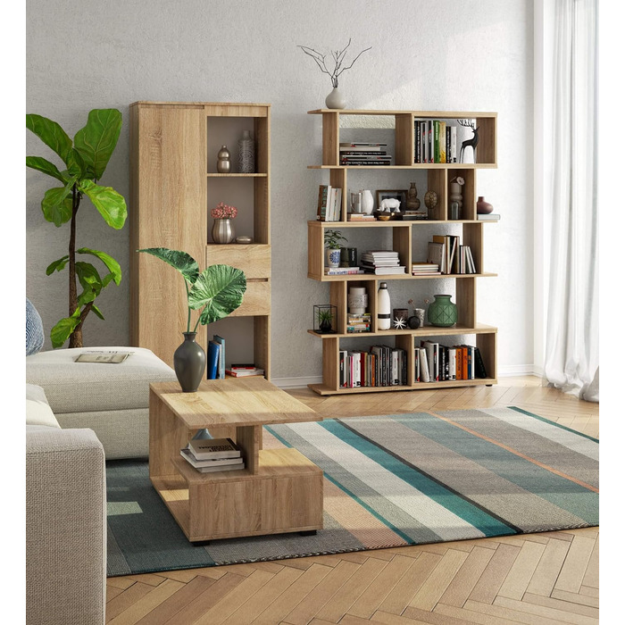 АКОРД Книжкова шафа FIX Окремо стоячі меблі оригінальний дизайн функціональний просторий для офісу та дому Довговічність Легке зберігання легко збирається (дуб сонома, 177 х 120 см)