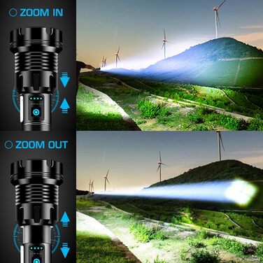 Акумуляторний світлодіодний ліхтарик Glarylight, 500000 люмен, 9 режимів, масштабований, водонепроникний IPX7 для кемпінгу