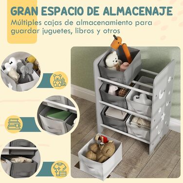 Полиця для іграшок Kinderregal для дітей старше 3 років, сіра, з 6 коробками з фетру, органайзер для іграшок, 43x30x60 см