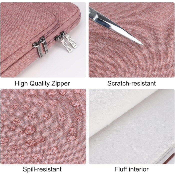 Чохол для ноутбука DOMISO 16 дюймів, сумісний з MacBook Pro (M4/M3/M2/M1) та іншими, водонепроникний, з ручкою, рожевий