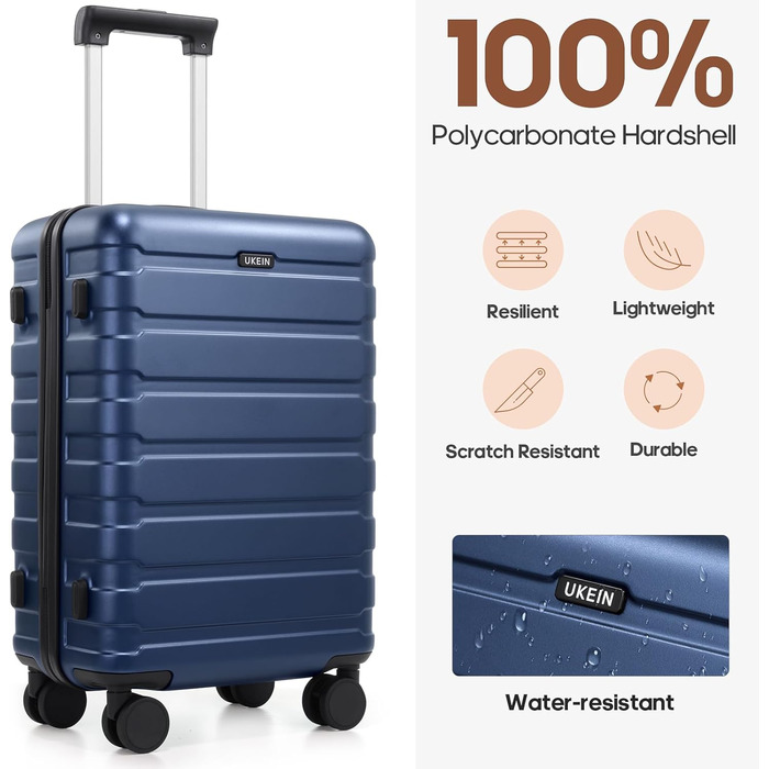 Набір валіз Roadcheer: Тріо валіз на колесах з полікарбонату з TSA-замком + рюкзак, 3 косметички та сумочка для взуття (Блакитний)