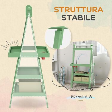 AIYAPLAY Фліпчарт для дітей 3 в 1: магнітна дошка з паперовою рулонною поверхнею, 2 кошики для зберігання, зелене дерево, 3-6 років