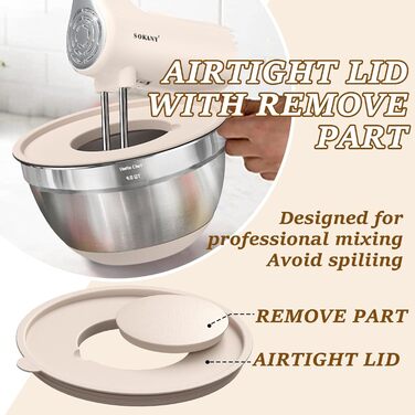 Набір міксерів Umite Chef з кришками, 8 шт. з нержавіючої сталі, тертки та неслизьке дно. Набір кухонних мисок для випічки 5, 4, 3.5, 2, 1.5 QT (Хакі)