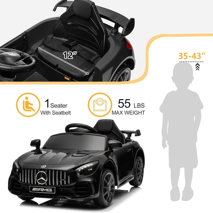 Дитячий електромобіль Mercedes-Benz AMG 12V, чорний, з пультом, MP3, LED, 2-дверний