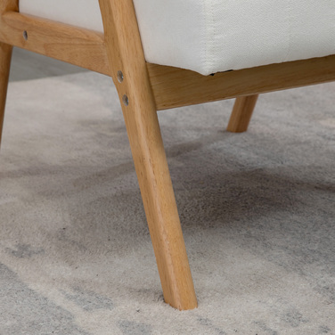 Крісло-шезлонг у скандинавському стилі, оксамитова текстура, міцний дерев'яний каркас, розміри 68 x 74 x 82 см, колір: натуральний + кремовий