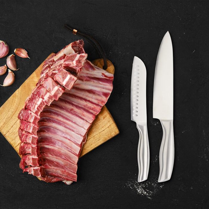 Набір ножів Brixy Messerset 16 предметів у блоці: ножі, шліфувальник, ножиці. Нержавіюча сталь, срібно-чорний колір, стійкий до подряпин.