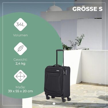 Набір валіз Travelite Chios: L/M/S, чорний, м'яка оболонка, ручна поклажа, IATA