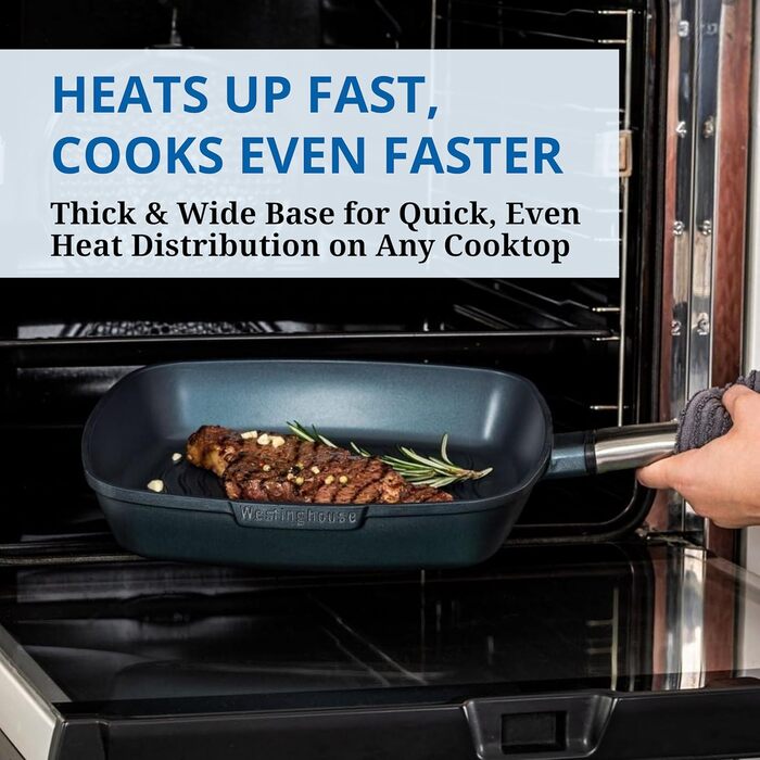 Сковорода-гриль Westinghouse PERFORMANCE SERIES 28 см з нержавіючої сталі, підходить для індукції, грилю та всіх типів плит, з антипригарним покриттям, для духовки та миття в посудомийній машині, алюміній, блакитний