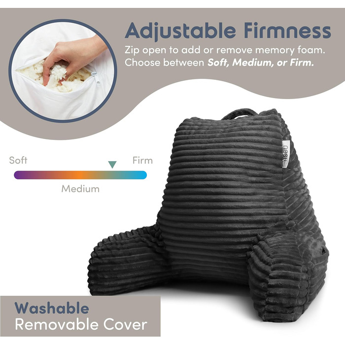 Подушка для читання Nestlé з подрібненим Memory Foam, розкішна подушка для спини та рук, регульована підтримка для дорослих та підлітків