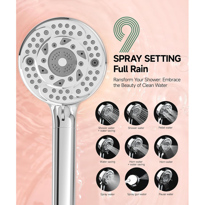 Фільтр для душу SunCleanse з ручним душем, 9 режимів, чорний (хром)