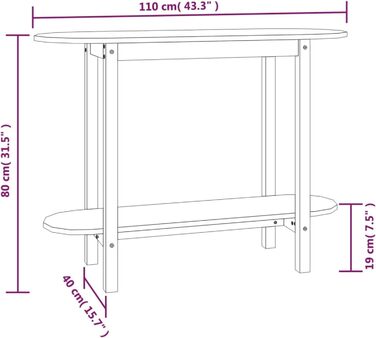 Консольний столик Homgoday з полицею, масив сосни, 110x40x80 см, чорний, для передпокою/офісу