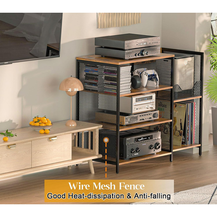 Підставка для програвача вінілу з місцем для зберігання платівок, до 200+ альбомів, медіа шафа, консольний столик, стійка для стерео, тумба, AV-стійка. Колір: русявий, розмір: великий