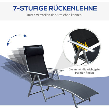 Outsunny Sun Lounger Складний садовий шезлонг з подушкою 137x63.5x100.5см метал і тканина чорний для пляжу та тераси