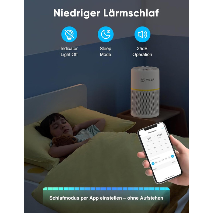 Повітряочисник для спальні з HEPA фільтром H13, активованим вугіллям, функцією ароматерапії, 360° циркуляцією повітря, нічним світлом та тихим режимом (KJ1-3S APP)