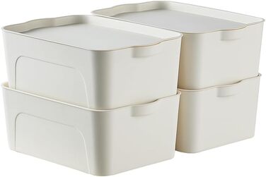 Коробки для замовлення RMAN, коробка для зберігання з кришкою, набір з 4 кухонних органайзерів Пластикова коробка з кришкою 15 л штабельовані пластикові ящики для кухні, спальні, ванної кімнати, зберігання - білий А-білий