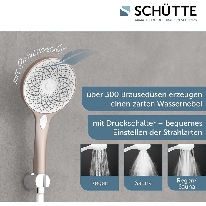 Ручний душ SCHTTE CAPRI з технологією оксамитового розпилення душова лійка з понад 300 струменями та 3 регульованими типами розпилення душова лійка проти накипу для душу (Rose)