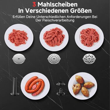 Електрична м'ясоподрібнювач AAOBOSI 3000W з LED-дисплеєм, 9 швидкостей, з нержавіючої сталі, для дому, з насадкою для ковбас та кіббе, інтегрований контейнер, сріблястий